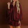 Rooftop Cocktails Satin Zip Up Top in Merlot Image - 1