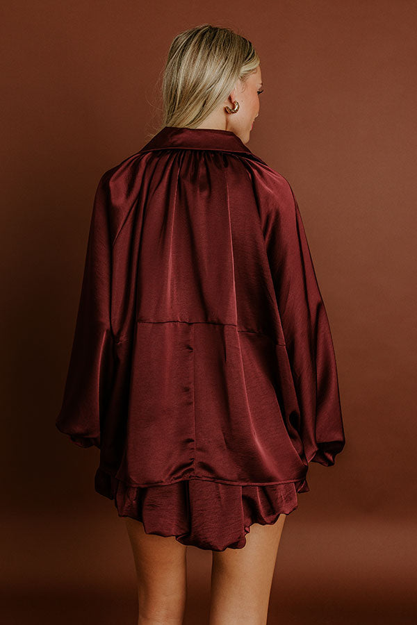 Rooftop Cocktails Satin Zip Up Top in Merlot Image - 5