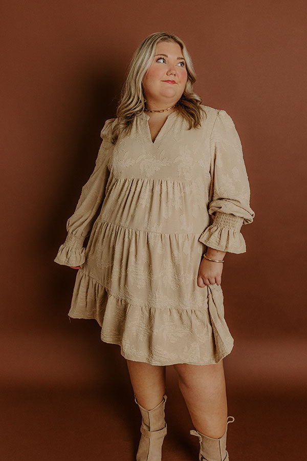 Tribeca Twilight Jacquard Babydoll Mini Dress in Iced Latte Curves Image 2