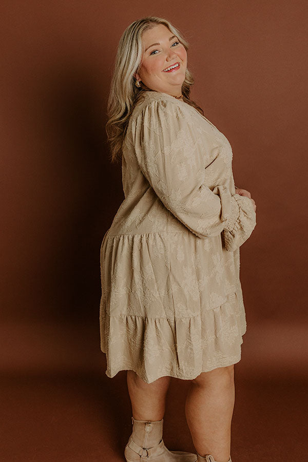 Tribeca Twilight Jacquard Babydoll Mini Dress in Iced Latte Curves Image 4