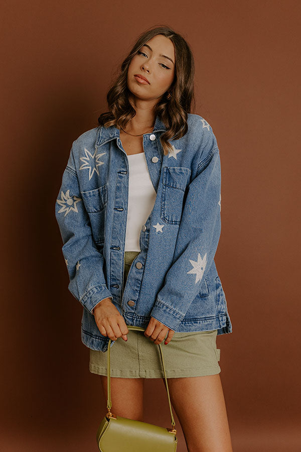 RISEN Starry Oversized Embroidered Denim Jacket Image 4