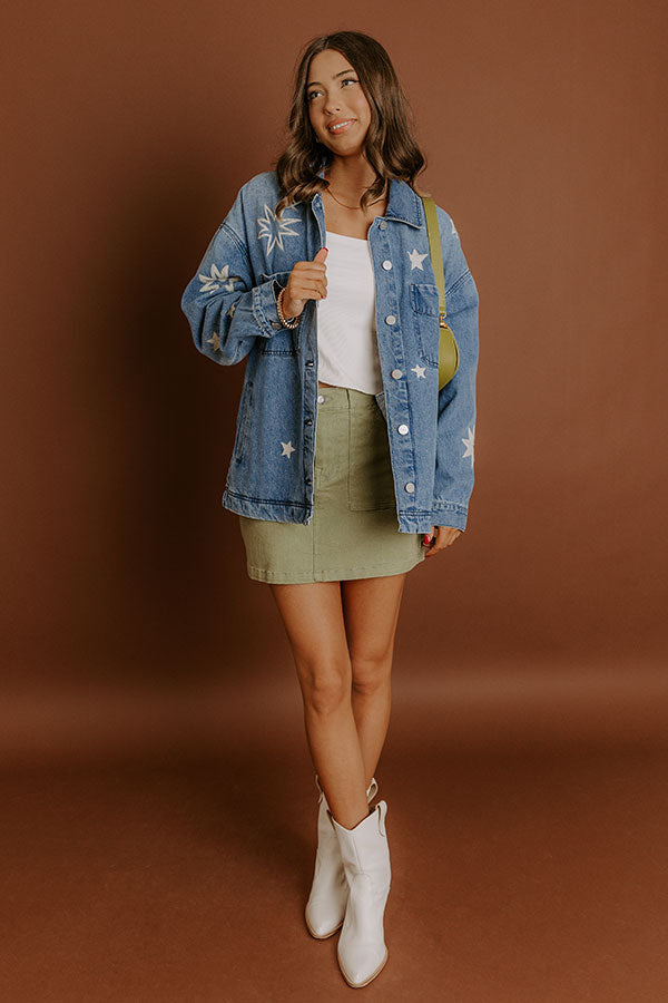 RISEN Starry Oversized Embroidered Denim Jacket Image 3