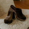 Jayde Velvet Platform Clog Heels in Chestnut Image - 1