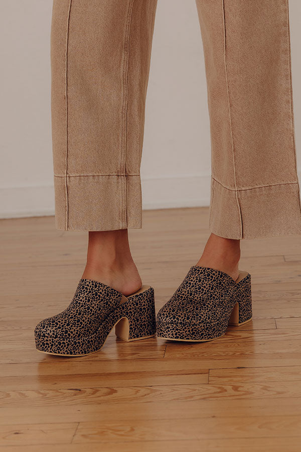 Jayde Faux Suede Platform Clog Heels in Leopard Image - 1
