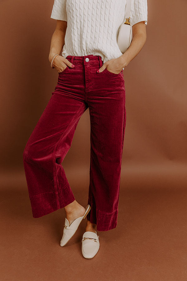 RISEN Kinsley High Waist Corduroy Wide Leg Pants in Wine Image 2