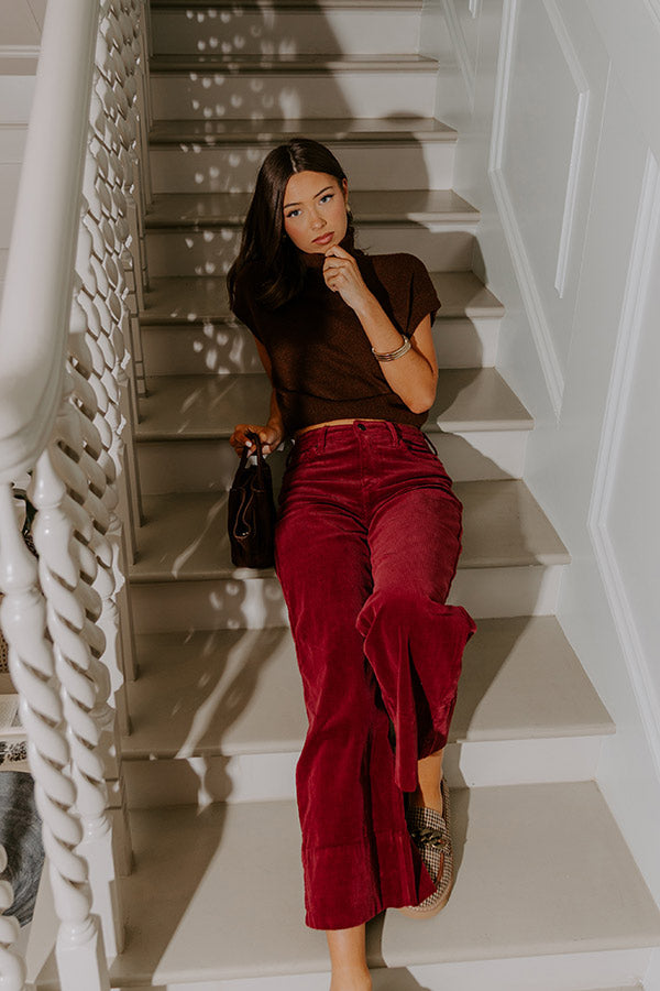 RISEN Kinsley High Waist Corduroy Wide Leg Pants in Wine Image - 2