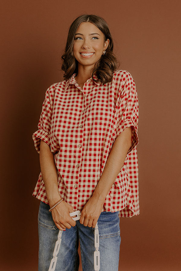 Picnic At The Park Oversized Gingham Button Up in Red/Yellow Image 1