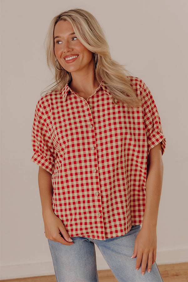 Picnic At The Park Oversized Gingham Button Up in Red/Yellow