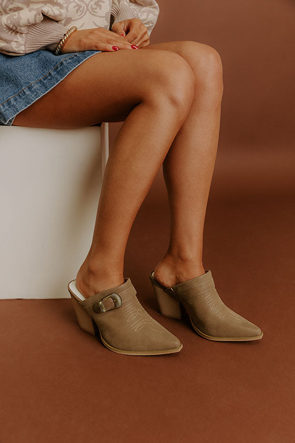 The Dixie Faux Suede Heeled Mule in Taupe Image 3
