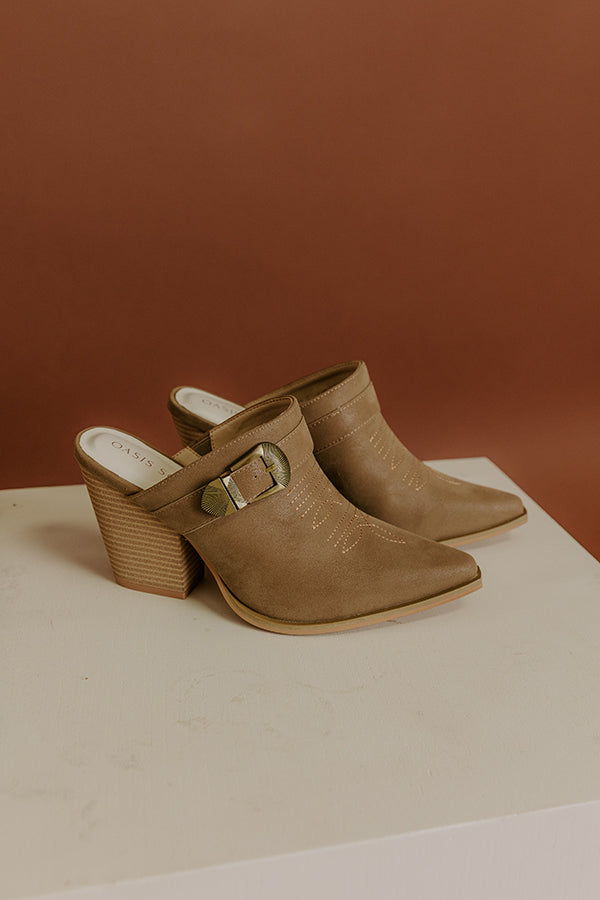 The Dixie Faux Suede Heeled Mule in Taupe Image 1