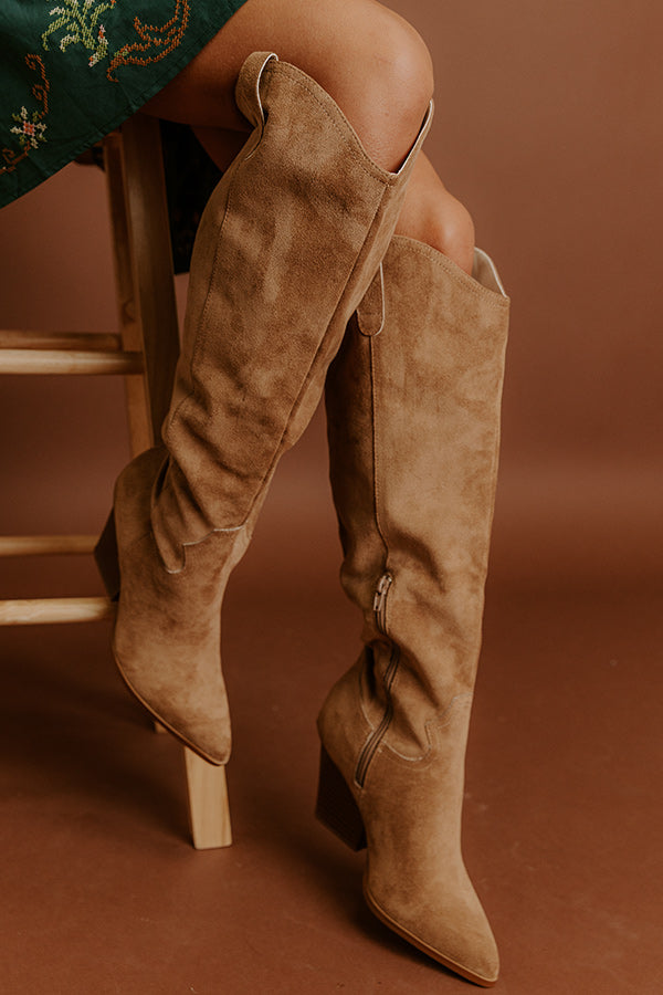 The Barcelona Faux Suede Knee High Boot in Camel Image 2