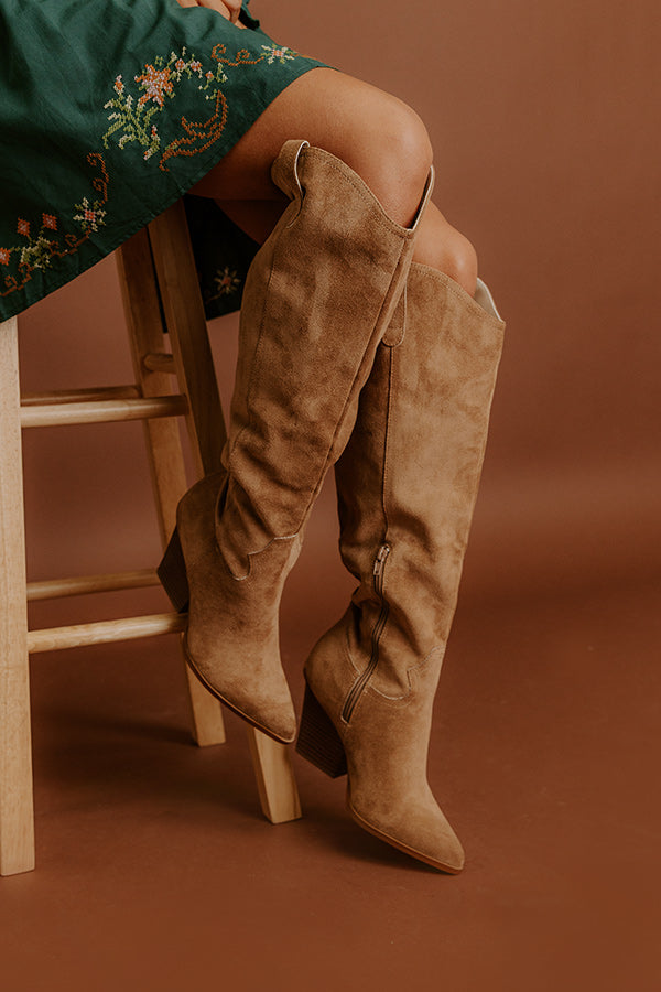 The Barcelona Faux Suede Knee High Boot in Camel Image 1