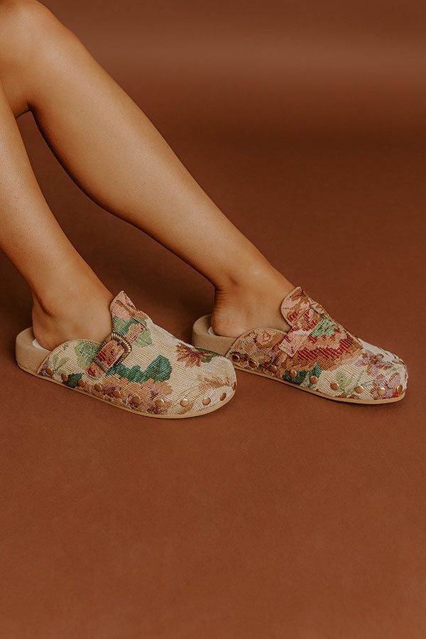 The Toni Floral Tapestry Clogs in Beige Image 1