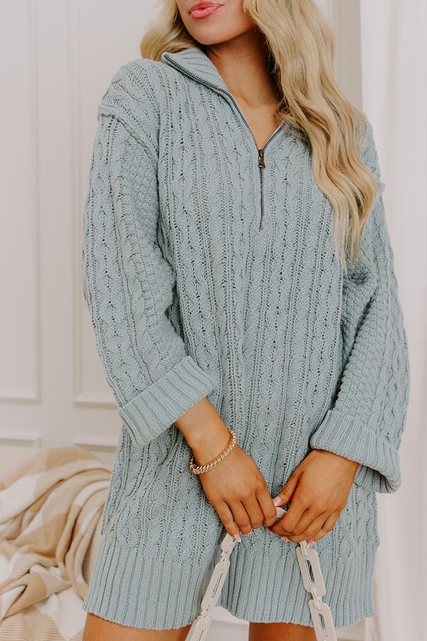 Pumpkin Kisses Cable Knit Sweater Dress in Light Blue Image 2