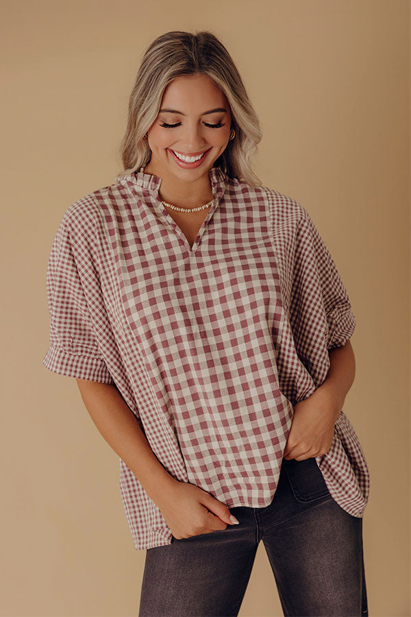Charming Views Oversized Gingham Top in Purple Image - 1