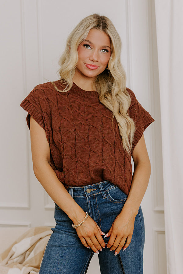 Uptown Ease Cable Knit Sweater Top in Chocolate Image 3