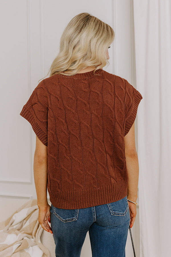 Uptown Ease Cable Knit Sweater Top in Chocolate Image 4
