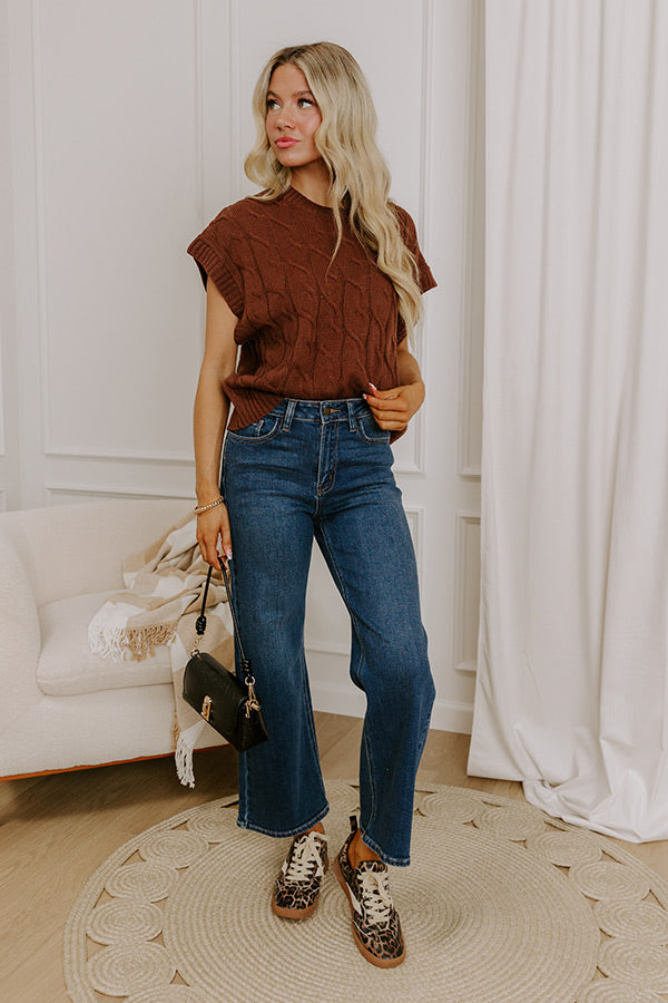 Uptown Ease Cable Knit Sweater Top in Chocolate Image 1