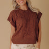 Uptown Ease Cable Knit Sweater Top in Chocolate Image - 1