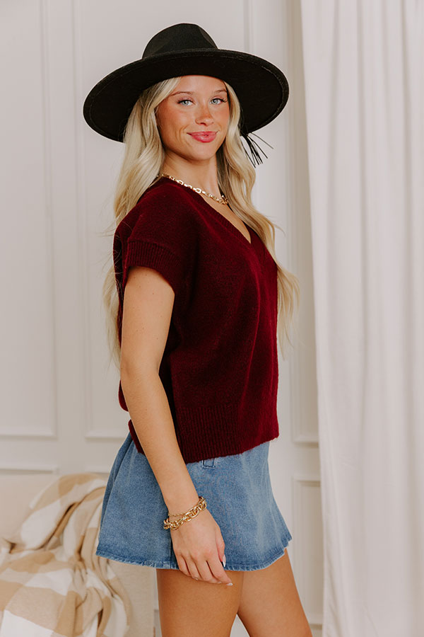 Hayride Cutie Knit Sweater Top in Maroon Image 3