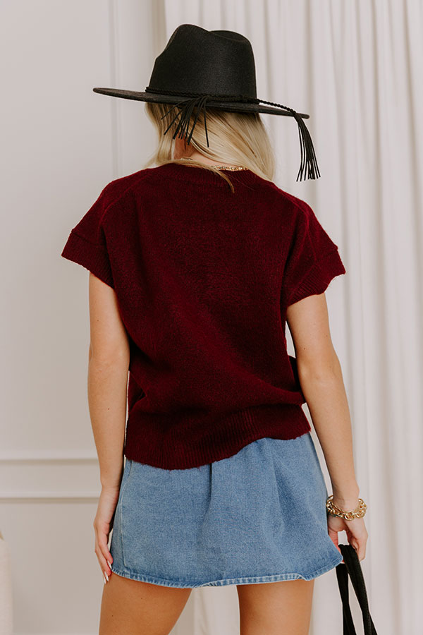 Hayride Cutie Knit Sweater Top in Maroon Image 4