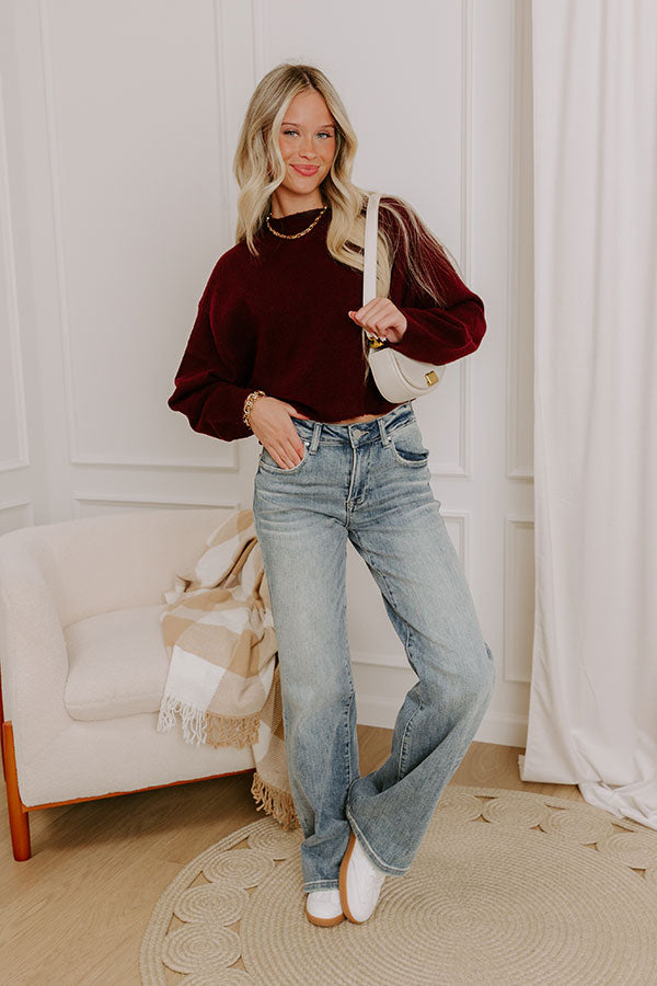 Comfy Chic Knit Crop Sweater Top in Maroon Image - 2