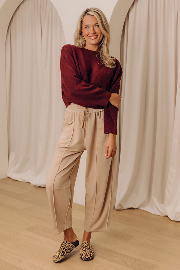Comfy Chic Knit Crop Sweater Top in Maroon Image - 2