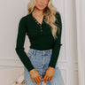 Easy To Style Ribbed Henley Top in Hunter Green Image 1