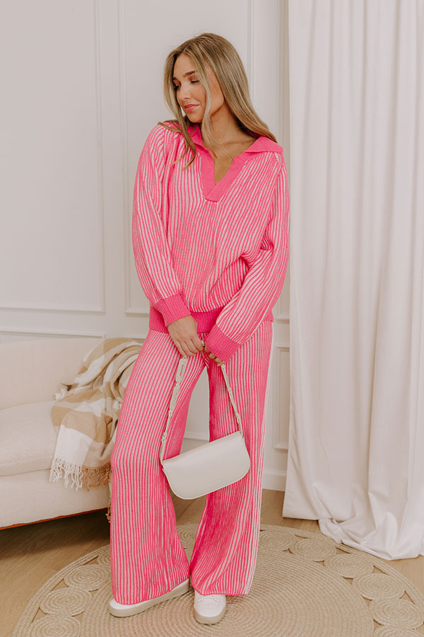 Uptown Chic High Waist Ribbed Pants in Pink Image 2