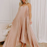 Moonlit Waltz Satin Pleated Maxi Dress in Champagne Image 1