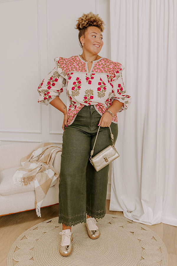 The Georgia High Waist Eyelet Pants in Olive Curves Image 1