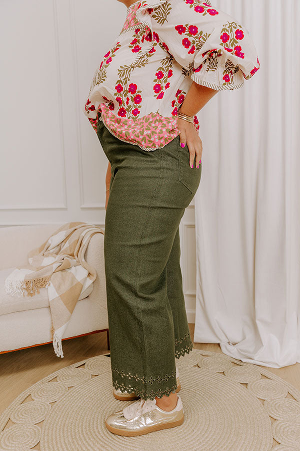 The Georgia High Waist Eyelet Pants in Olive Curves Image 4