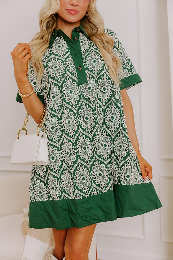 Brunch Plans Ready Eyelet Mini Dress in Hunter Green Image 3