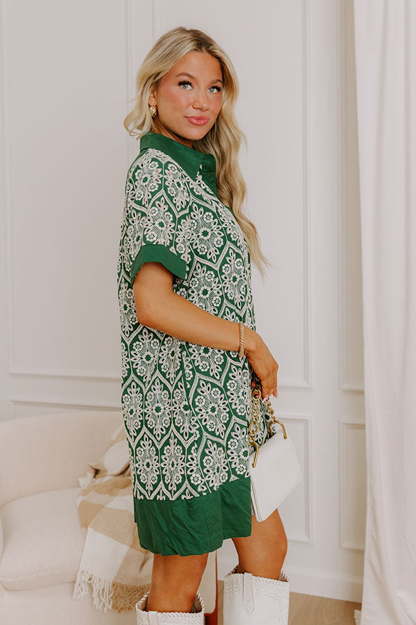 Brunch Plans Ready Eyelet Mini Dress in Hunter Green Image 5