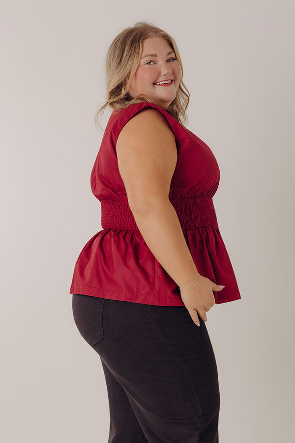 Chic Ensemble Peplum Top in Wine Curves Image - 3