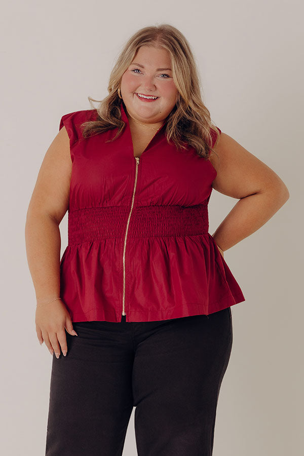 Chic Ensemble Peplum Top in Wine Curves