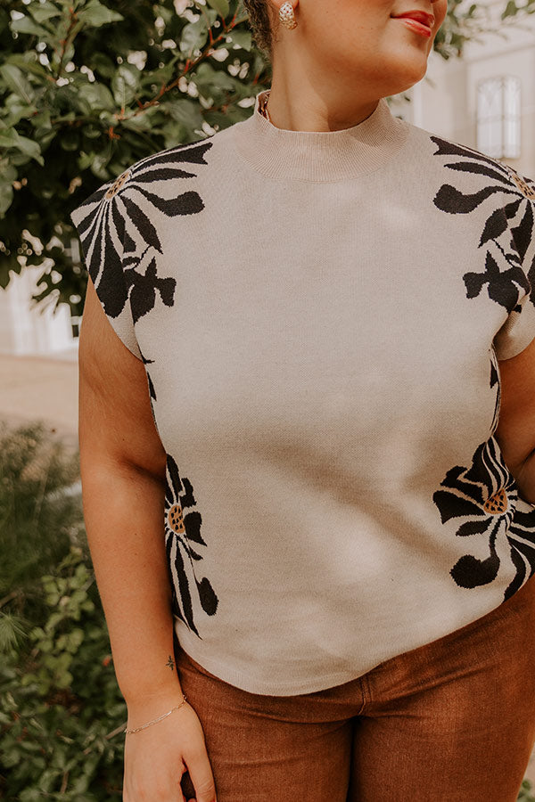 City Bloom Floral Knit Top in Iced Latte Curves Image 2