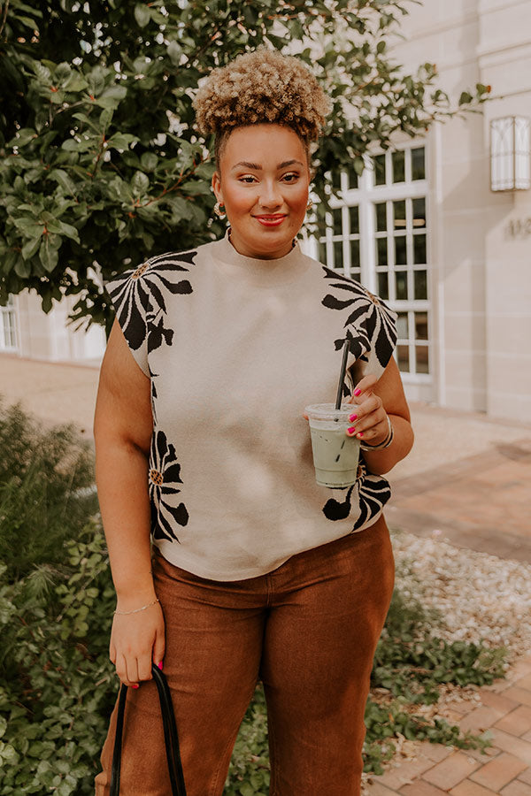 City Bloom Floral Knit Top in Iced Latte Curves Image 5