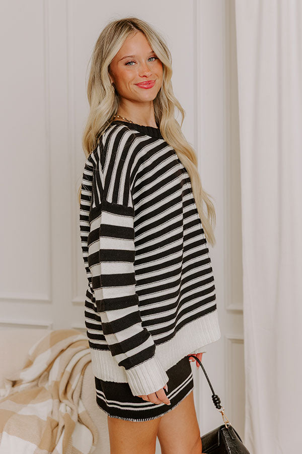 Hot Cocoa Sippin' Stripe Knit Sweater in Black Image 4