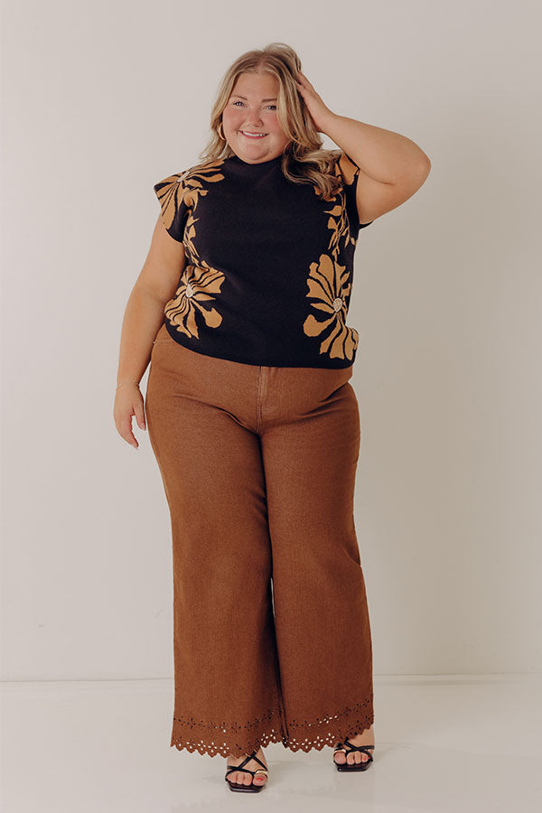 The Georgia High Waist Eyelet Pants in Chocolate Curves