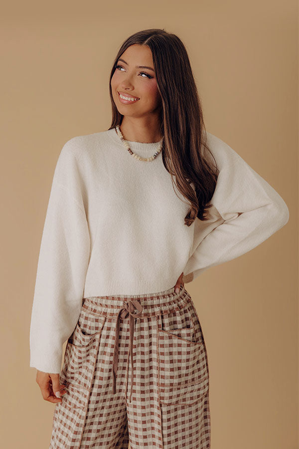 Comfy Chic Knit Crop Sweater Top in Cream Image - 1