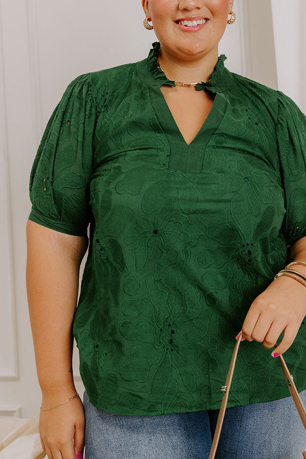 Petals And Pinot Floral Embroidered Top in Hunter Green Curves Image 3