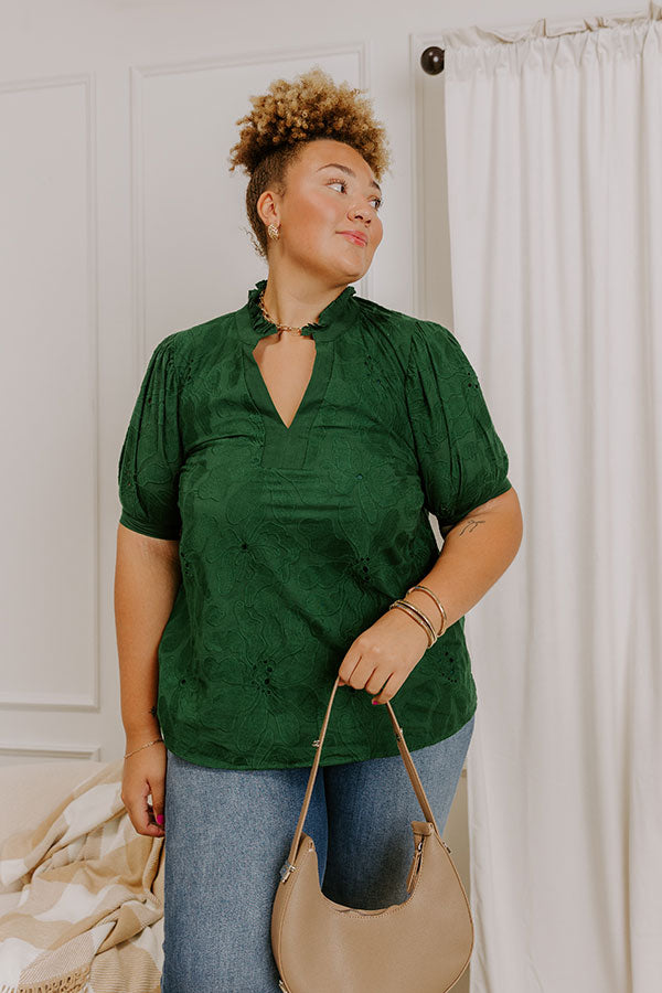 Petals And Pinot Floral Embroidered Top in Hunter Green Curves Image 1