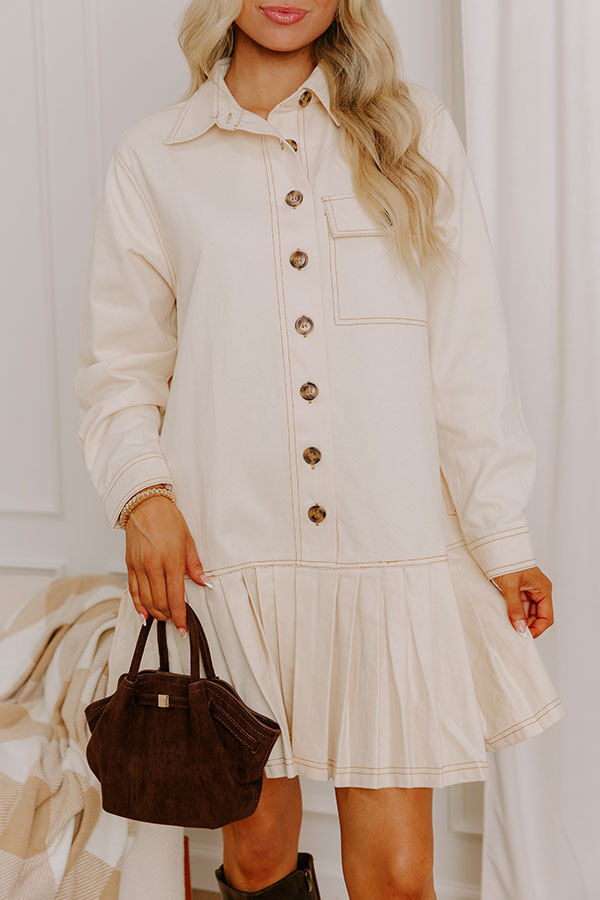 Charming Views Denim Mini Dress in French Vanilla Image 4