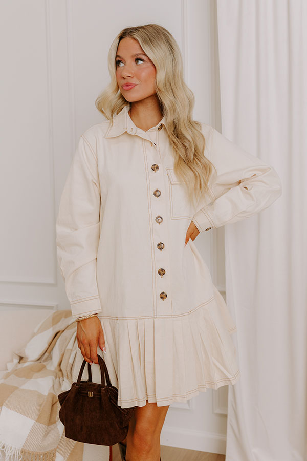 Charming Views Denim Mini Dress in French Vanilla Image 3