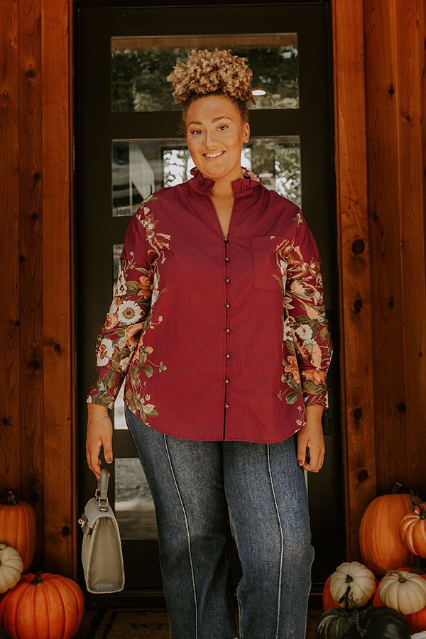 Uptown Poise Floral Top in Wine Curves Image 2