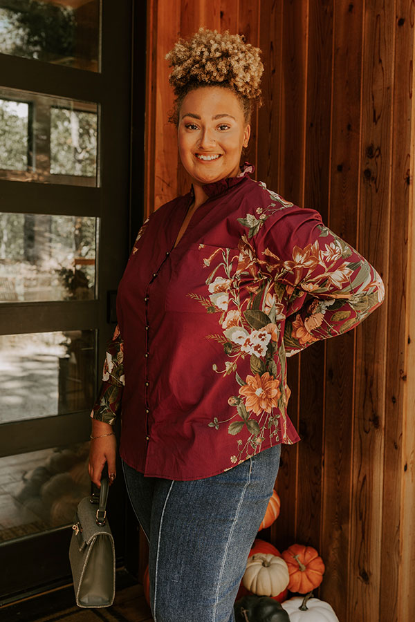 Uptown Poise Floral Top in Wine Curves Image 4