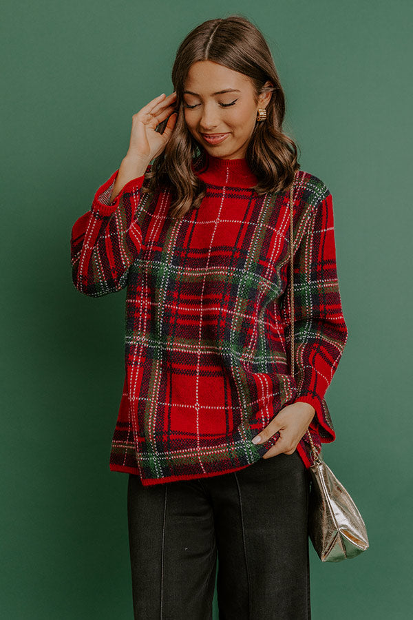 Full Of Cheer Plaid Knit Sweater in Red Image 1