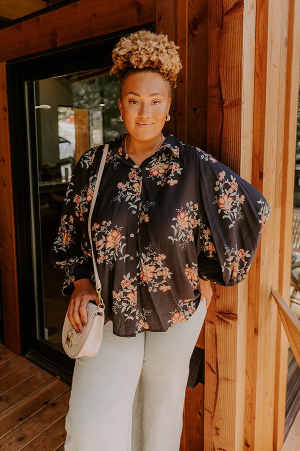 Harvest Bloom Floral Button Up Top in Black Curves Image - 3
