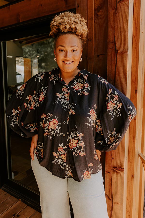 Harvest Bloom Floral Button Up Top in Black Curves Image - 1